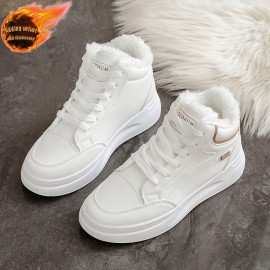 Thick-fabricated Warm-up High-top Fashionable Casual Sneakers, White Sneakers, Canvas Shoes