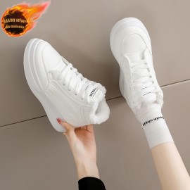 Thick-fabricated Warm-up High-top Fashionable Casual Sneakers, White Sneakers, Canvas Shoes
