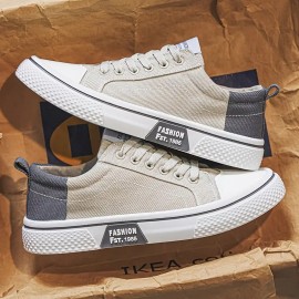 Men'S Lightweight Skateboard Sneakers - Low-Top Lace-Up Streetwear Shoes with Cushioned PVC Sole, Minimalist White & Navy Blue colorway - Breathable Fabric Lining for Urban Fashion, Gym, Everyday Casual Wear - Spring/Fall Seasonal Transition Shoes, Canvas Shoes For Men, Casual Shoes For Men, Men Canvas Sneakers, Men Sneakers, Mens Canvas Shoes, Mens Sneakers, Skate Shoes For Men, Sneakers For Men