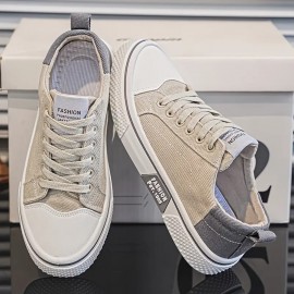 Men'S Lightweight Skateboard Sneakers - Low-Top Lace-Up Streetwear Shoes with Cushioned PVC Sole, Minimalist White & Navy Blue colorway - Breathable Fabric Lining for Urban Fashion, Gym, Everyday Casual Wear - Spring/Fall Seasonal Transition Shoes, Canvas Shoes For Men, Casual Shoes For Men, Men Canvas Sneakers, Men Sneakers, Mens Canvas Shoes, Mens Sneakers, Skate Shoes For Men, Sneakers For Men