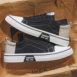 Men'S Lightweight Skateboard Sneakers - Low-Top Lace-Up Streetwear Shoes with Cushioned PVC Sole, Minimalist White & Navy Blue colorway - Breathable Fabric Lining for Urban Fashion, Gym, Everyday Casual Wear - Spring/Fall Seasonal Transition Shoes, Canvas Shoes For Men, Casual Shoes For Men, Men Canvas Sneakers, Men Sneakers, Mens Canvas Shoes, Mens Sneakers, Skate Shoes For Men, Sneakers For Men