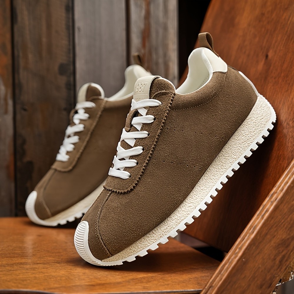 Men'S Fashion Casual Sneakers | Comfortable Non-Slip Thick Sole, All-Season Durable Lace-Up Shoes, Upper, PVC Sole, Fabric Inner, Round Toe, Low Top