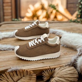 Men'S Fashion Casual Sneakers | Comfortable Non-Slip Thick Sole, All-Season Durable Lace-Up Shoes, Upper, PVC Sole, Fabric Inner, Round Toe, Vintage Style, Solid Color
