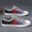 Men'S Slip-On Low-Top Sneakers | Non-Slip Rubber Sole, Cushioned Insole, Breathable Canvas Upper, Gray/Black/Red Color Block Design, Casual Skate Shoes, Comfortable Round-Toe Moccasin Style, Ideal for Walking, Traveling, Casual Outfits