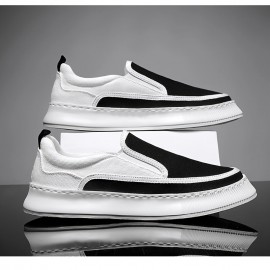 Men'S Breathable New Canvas Shoes | Versatile Thick-Soled Slip-On Casual Trendy Flat Shoes, Low Top, Solid Color, Rubber Sole, Fabric Inner and Insole - Yexingman