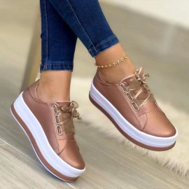 Plus Size Women'S Casual Shoes - European & American Style Round Toe Thick Sole Viscose Shoes with Lace-Up Closure, Synthetic Cover & PVC Lining, Comfortable Low-Top Design for Fall, Versatile for Casual Attire, Ladies Shoes And Shoes, Everyday Footwear, Sleek Shoe Design, Durable TPU Sole