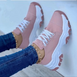 Women'S Chunky Platform Sneakers - Lace-Up Mid-Top Shoes with Cushioned EVA Insole & Non-Slip Rubber Outsole - All-Season Everyday & Formal Shoes - PU Cover Upper - Black/White Athletic Footwear for Women, Black And White Sneaker, Shoe For Women, Shoe For Women, Tenni Shoe For Women, Women Sneaker, Women Shoe, Women Athletic Shoe, Platform Shoe For Women, Sneaker For Women
