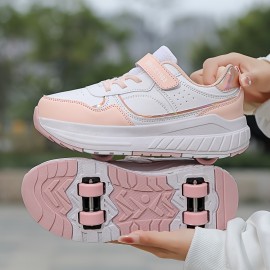 Women'S & Men'S All-Terrain 4-Wheel Roller Skates with 4-Wheel System - Low-Top EVA Upper & TPR Sole, Breathable Lace-Up Design for Outdoor/Indoor Use - Casual & Sporty All-Terrain Shoes (/Pink/) - Ideal Gift for Couples, Pink/