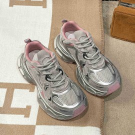 Women's Silvery Platform Sneakers Elegant Fashion Casual Shoes Height Increasing Athletic Tennis Shoes New