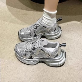 Women's Silvery Platform Sneakers Elegant Fashion Casual Shoes Height Increasing Athletic Tennis Shoes New