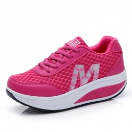 Women'S Platform Sneakers - Bright Pink Lace-Up Shoes with Cushioned EVA Sole, Non-Slip Rubber Outsole for Gym, Everyday & Formal Events - All-Season Athletic Footwear for Women, Gym Shoes, Sleek Shoe Design, Durable PVC Insole