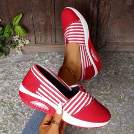 Summer Autumn New Striped Shoes Casual Round Toe Rocking Shoes Comfortable Mom Shoes Cross-border Large Size Women's Shoes