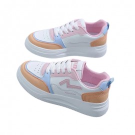 New Women'S Perforated Sports Shoes | Color-Block Thick Sole Casual Flats, Lace-up Closure, Low Top, All-season, EVA Material