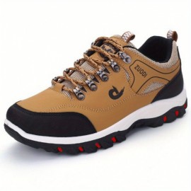 Men'S Low-Top Hiking Sneakers - Non-Slip, Durable EVA & Faux Upper, Breathable Mesh Lining, Lace-Up Casual Sports Shoes for All-Season Wear, Brown with Red Accents, Hiking Footwear | Stylish Hiking Shoes | Durable Footwear, Hiking Accessories