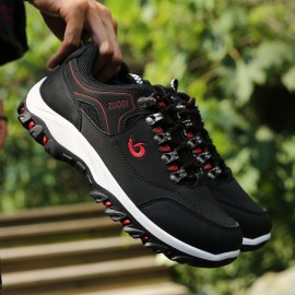 Men'S Low-Top Hiking Sneakers - Non-Slip, Durable EVA & Faux Upper, Breathable Mesh Lining, Lace-Up Casual Sports Shoes for All-Season Wear, Brown with Red Accents, Hiking Footwear | Stylish Hiking Shoes | Durable Footwear, Hiking Accessories