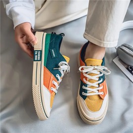 Summer New Men's Color-Block Canvas Shoes, Niche Breathable Trendy, Versatile Sports Casual Board Shoes