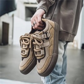 Men'S Retro Sneakers with Thick Vulcanized Sole & Wide Laces - Low-Top Round Toe Casual Shoes, All-Season Durable Rubber Outsole & Synthetic Upper, Office - Comfortable Arch Support & Easy-Clean Design, Men Chunky Platform Shoe, Canvas Shoe For Men