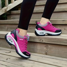 Women'S Casual Sneakers | Thick Sole, Cushioned, Fashion Outdoor Hiking, Non-Slip, Low-Top Ankle Boots, Running, Training Shoes, Microfiber, All-Season, Embroidered, Solid Color, Lace-up Closure