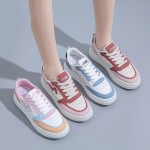New Women'S Perforated Sports Shoes | Color-Block Thick Sole Casual Flats, Lace-up Closure, Low Top, All-season, EVA Material