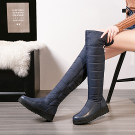 faux fur-Lined Snow Boots with Buckle Strap | Over-The-Knee Winter Boots for Women, Cozy & Fashionable Casual Boots, Rubber Sole