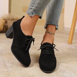 [sneakers] Autumn New Leopard Print Retro Deep Cut Low-Top High Heels for Women in with Laces