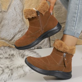 Elegant Women'S Thick-Bottomed Round-Toe Snow Boots | Solid Color Ankle Boots with Side Zipper Closure, Fashionable Minimalist-Style Casual Shoes, Comfortable and Versatile for Outdoor Parties, Weddings, Music Festivals, Holidays, Travel