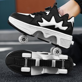 Adult Dual-Row Men'S and Women'S Roller Shoes | Non-slip, All-season, Synthetic faux leather Upper, TPR Sole, Positioning Printing, Transformable Skate Shoes for