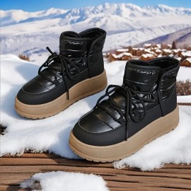 Women'S Winter High-Top Thickened Insulated Snow Boots - Lightweight Lace-Up Ankle & Calf Support, Upper with Rubber Sole, Warm Round Toe & Arch Support, Beige/White Color Options for Casual & Semi-Formal Outfits - Cold Weather Traction & All-Day Comfort, Seasonal Footwear, Durable Construction, Warmweather Shoes, Snow Boots For Women, Women Snow Boots, Winter Boots For Women, Winter Shoes For Women, Womens Boots, Womens Winter Boots, Womens Winter Shoes