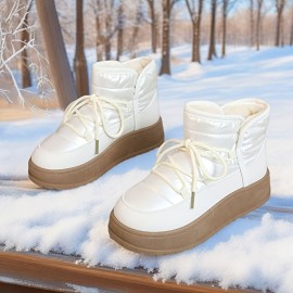 Women'S Winter High-Top Thickened Insulated Snow Boots - Lightweight Lace-Up Ankle & Calf Support, Upper with Rubber Sole, Warm Round Toe & Arch Support, Beige/White Color Options for Casual & Semi-Formal Outfits - Cold Weather Traction & All-Day Comfort, Seasonal Footwear, Durable Construction, Warmweather Shoes, Snow Boots For Women, Women Snow Boots, Winter Boots For Women, Winter Shoes For Women, Womens Boots, Womens Winter Boots, Womens Winter Shoes
