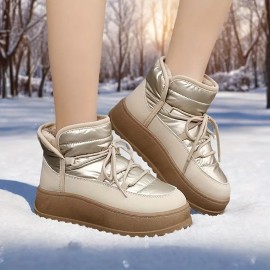 Women'S Winter High-Top Thickened Insulated Snow Boots - Lightweight Lace-Up Ankle & Calf Support, Upper with Rubber Sole, Warm Round Toe & Arch Support, Beige/White Color Options for Casual & Semi-Formal Outfits - Cold Weather Traction & All-Day Comfort, Seasonal Footwear, Durable Construction, Warmweather Shoes, Snow Boots For Women, Women Snow Boots, Winter Boots For Women, Winter Shoes For Women, Womens Boots, Womens Winter Boots, Womens Winter Shoes