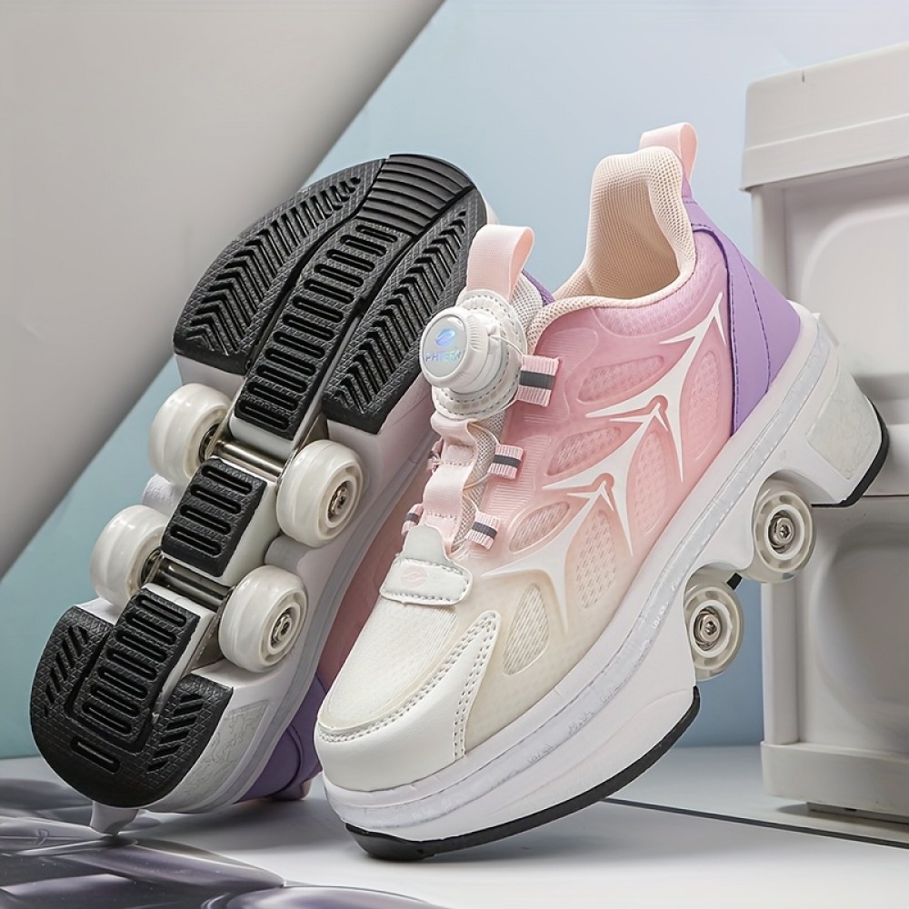 Sneakers, Women's Skateboard Shoes, Fashion Roller Skates for Men, Women, Students, and Teens, Casual Shoes with Retractable Four Wheels