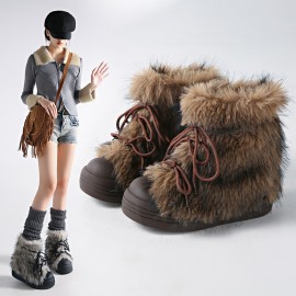 Women'S Vintage Furry Snow Boots with Plush faux fur Collar & Thick PVC Sole - Warm Winter Round Toe Boots, Durable Fabric Upper & Non-Slip Traction for Cold-Resistant Comfort, Casual & Semi-Formal Outfits (Brown) - Trendy Winter Footwear