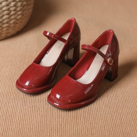 [sneakers] New Style Small Shoes | Thick Sole Single Strap Retro High Heels Women'S Shoes with PVC Upper, Fabric Insole, and Rubber Sole