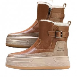 Women's Winter Warm Fleece-Lined Short Snow Boots with Height Increase, Thick Non-Slip PVC Sole & Upper - Round Toe Casual Weather Boots for Ice, Snow, and Daily Use (Zipper Closure)